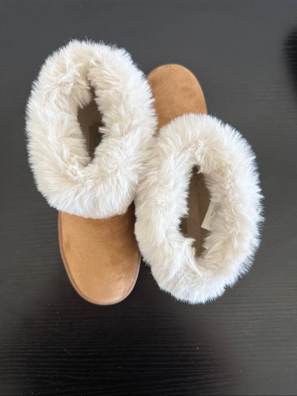 Kids Faux Fur-Lined Slipper Boots in Tan and Cream